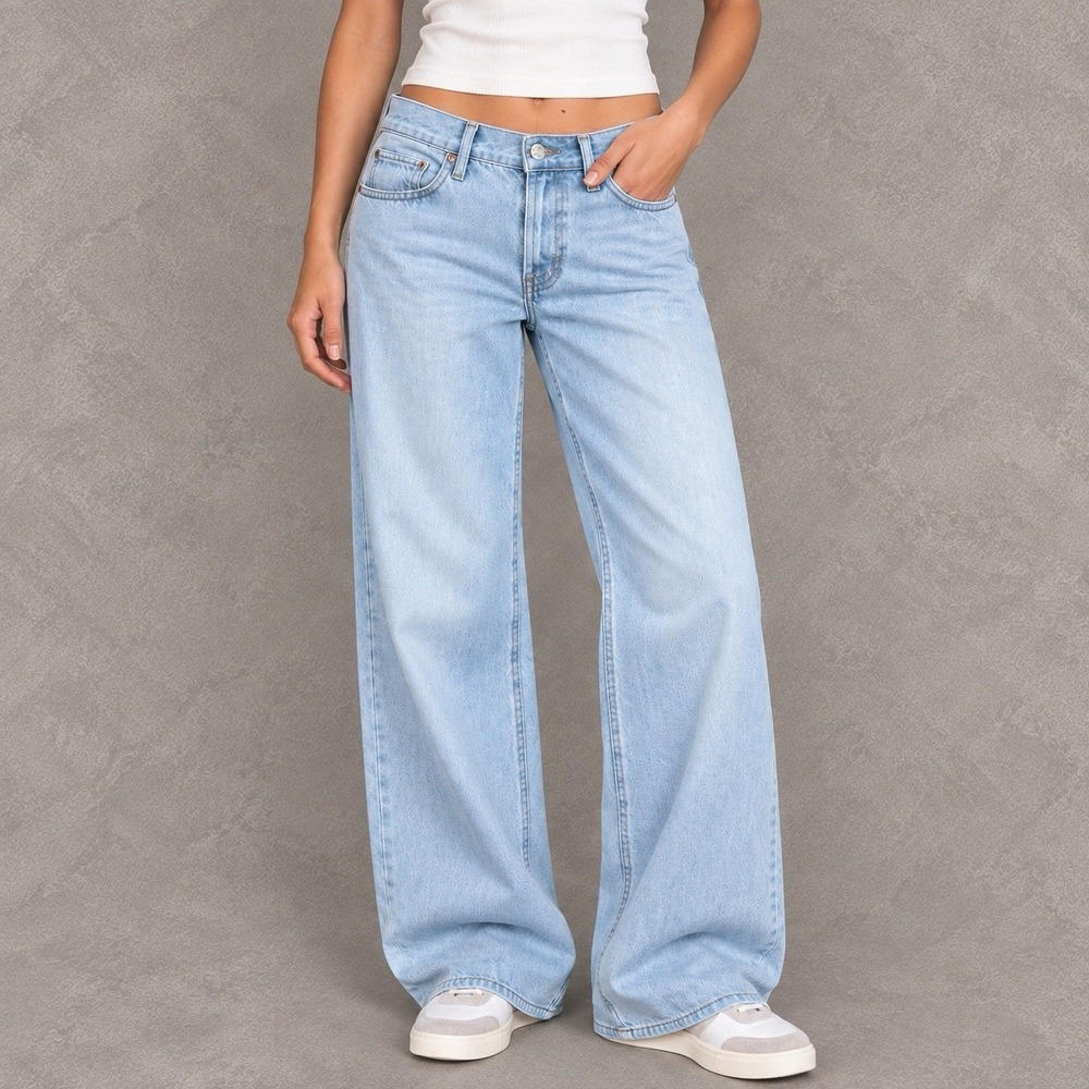 Agolde Low Rise Loose Mid Jeans Womens 26x30 Blue Light Wash Baggy Wide Leg - Picture 2 of 12